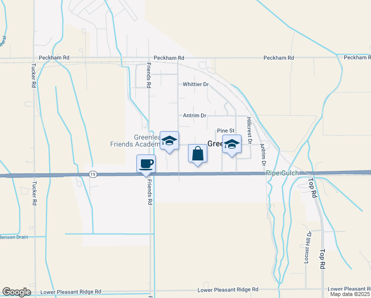 map of restaurants, bars, coffee shops, grocery stores, and more near 21341 Harmony Lane in Greenleaf