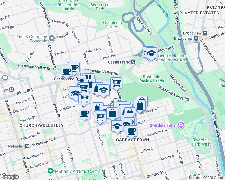 map of restaurants, bars, coffee shops, grocery stores, and more near in Toronto