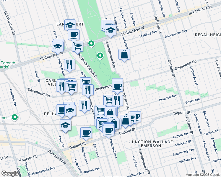 map of restaurants, bars, coffee shops, grocery stores, and more near in Toronto