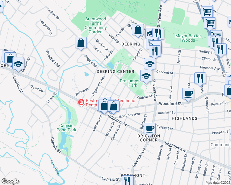 map of restaurants, bars, coffee shops, grocery stores, and more near 11 Leeman Street in Portland