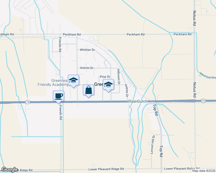 map of restaurants, bars, coffee shops, grocery stores, and more near 20635 Whittier Drive in Greenleaf