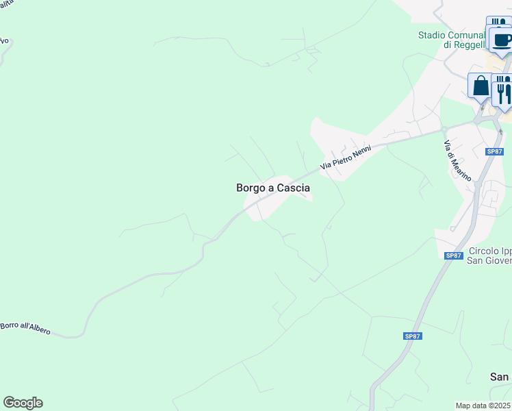 map of restaurants, bars, coffee shops, grocery stores, and more near 225 Località Borgo a Cascia in Borgo A Cascia