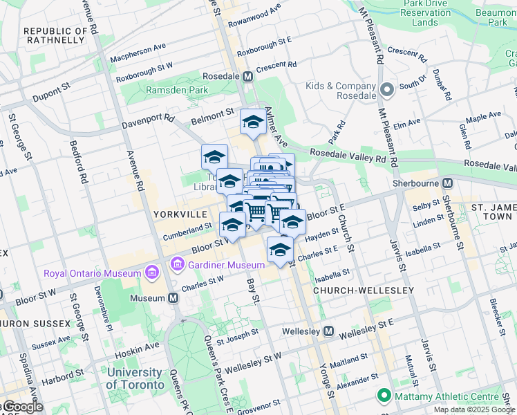 map of restaurants, bars, coffee shops, grocery stores, and more near in Toronto