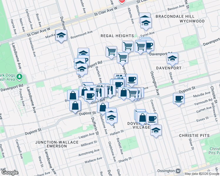 map of restaurants, bars, coffee shops, grocery stores, and more near in Toronto