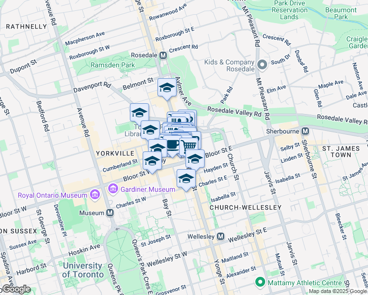 map of restaurants, bars, coffee shops, grocery stores, and more near 771 Yonge Street in Toronto