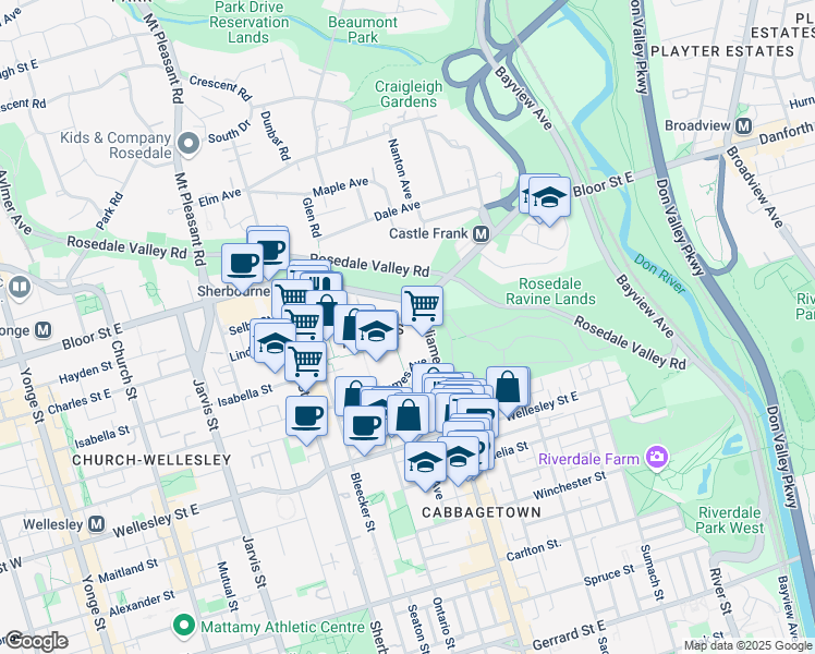 map of restaurants, bars, coffee shops, grocery stores, and more near 99 Howard Street in Toronto