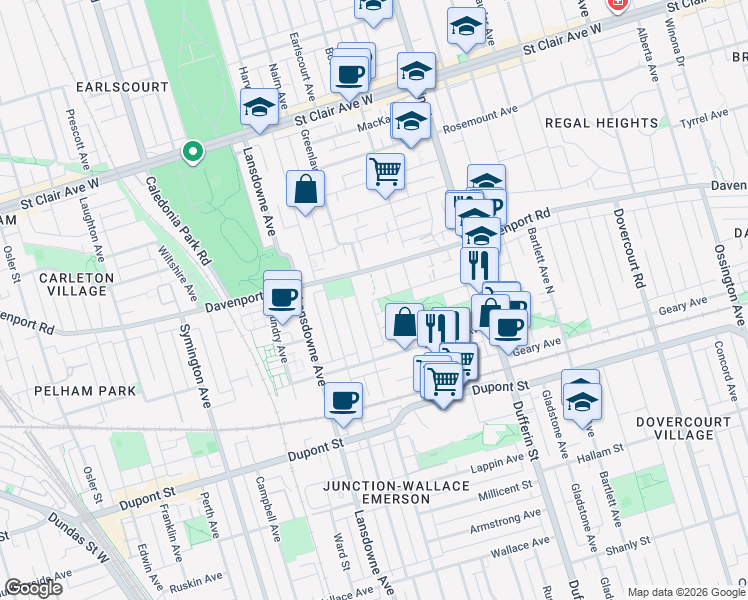 map of restaurants, bars, coffee shops, grocery stores, and more near 103 Beaver Avenue in Toronto
