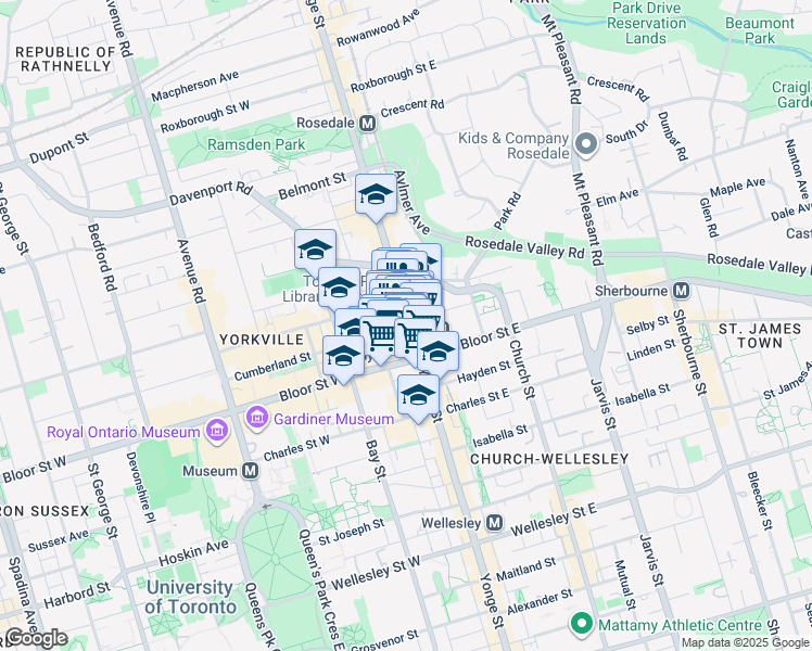 map of restaurants, bars, coffee shops, grocery stores, and more near in Toronto