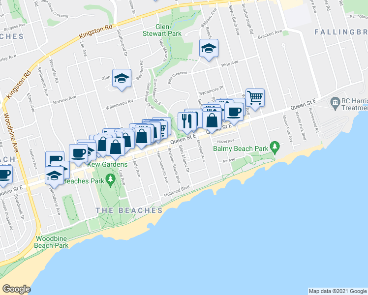 map of restaurants, bars, coffee shops, grocery stores, and more near 8 Avion Avenue in Toronto