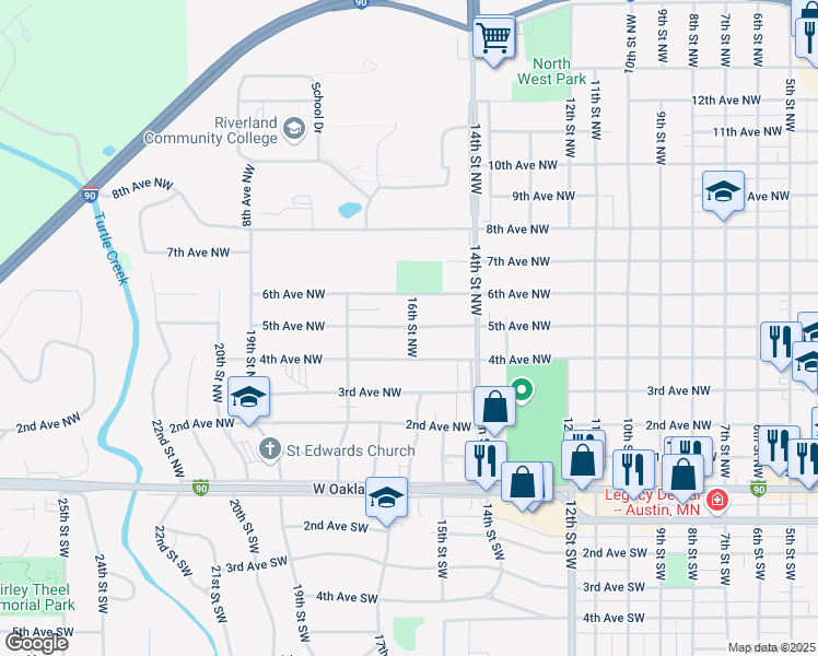 map of restaurants, bars, coffee shops, grocery stores, and more near 1709 5th Avenue Northwest in Austin
