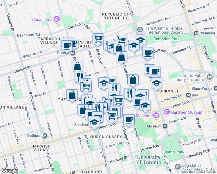 map of restaurants, bars, coffee shops, grocery stores, and more near in Toronto