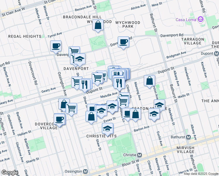 map of restaurants, bars, coffee shops, grocery stores, and more near in Toronto