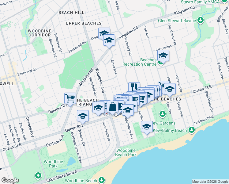 map of restaurants, bars, coffee shops, grocery stores, and more near in Toronto