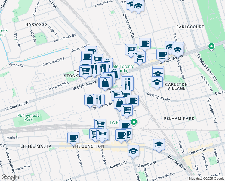 map of restaurants, bars, coffee shops, grocery stores, and more near 3573 Lloyd Avenue in Toronto