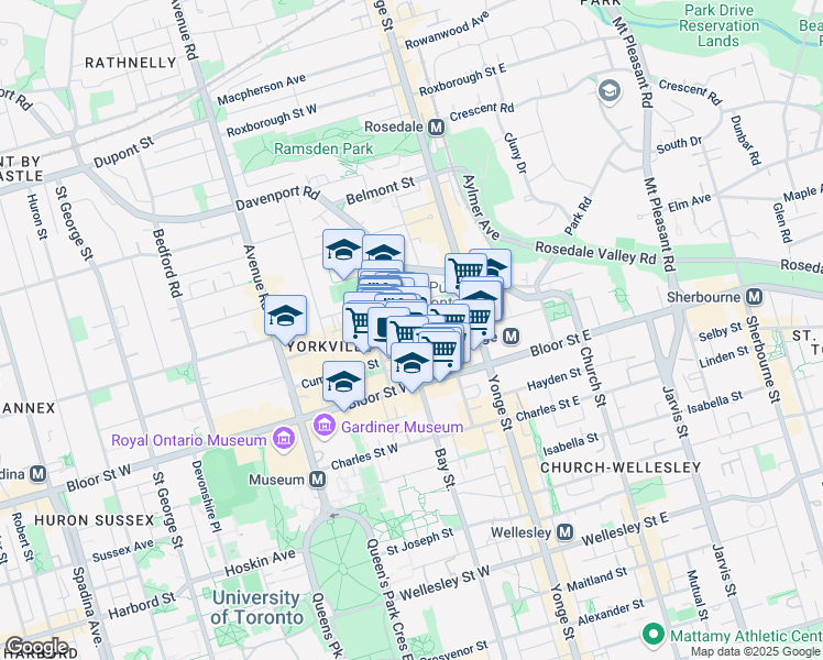 map of restaurants, bars, coffee shops, grocery stores, and more near 1235 Bay Street in Toronto