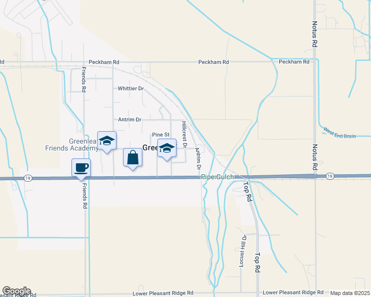 map of restaurants, bars, coffee shops, grocery stores, and more near 20578 Hillcrest Drive in Greenleaf