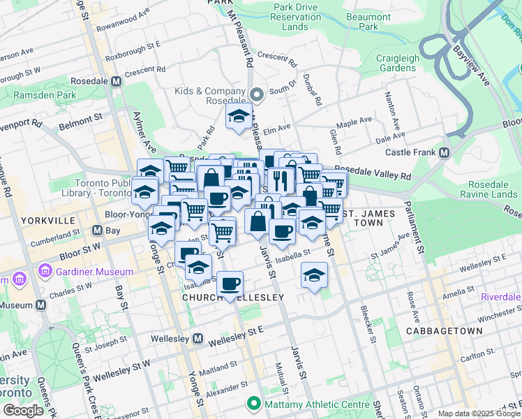 map of restaurants, bars, coffee shops, grocery stores, and more near 333 Bloor Street East in Toronto