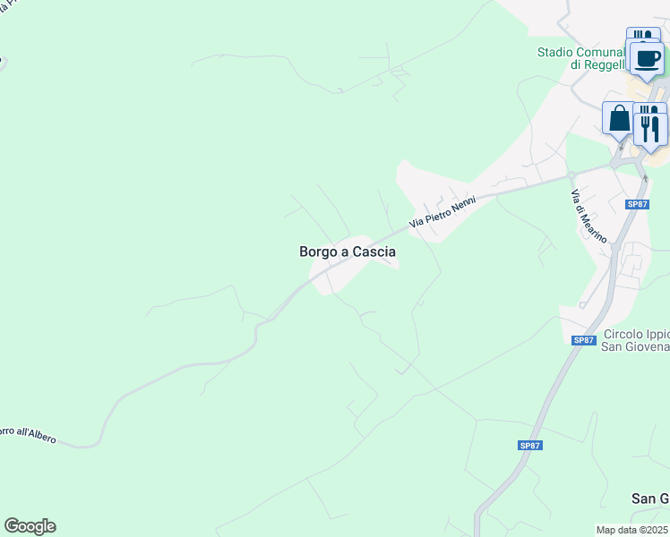 map of restaurants, bars, coffee shops, grocery stores, and more near 225 Località Borgo a Cascia in Borgo A Cascia