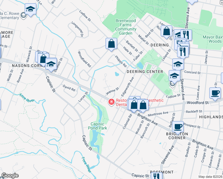 map of restaurants, bars, coffee shops, grocery stores, and more near 7 Glenridge Drive in Portland
