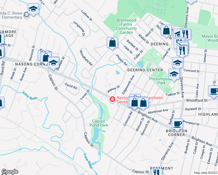 map of restaurants, bars, coffee shops, grocery stores, and more near 22 Glenridge Drive in Portland