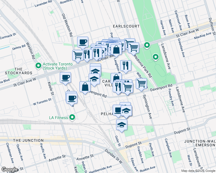 map of restaurants, bars, coffee shops, grocery stores, and more near in Toronto