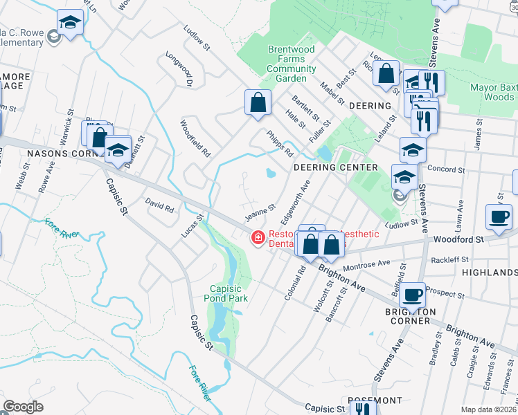 map of restaurants, bars, coffee shops, grocery stores, and more near 7 Glenridge Drive in Portland