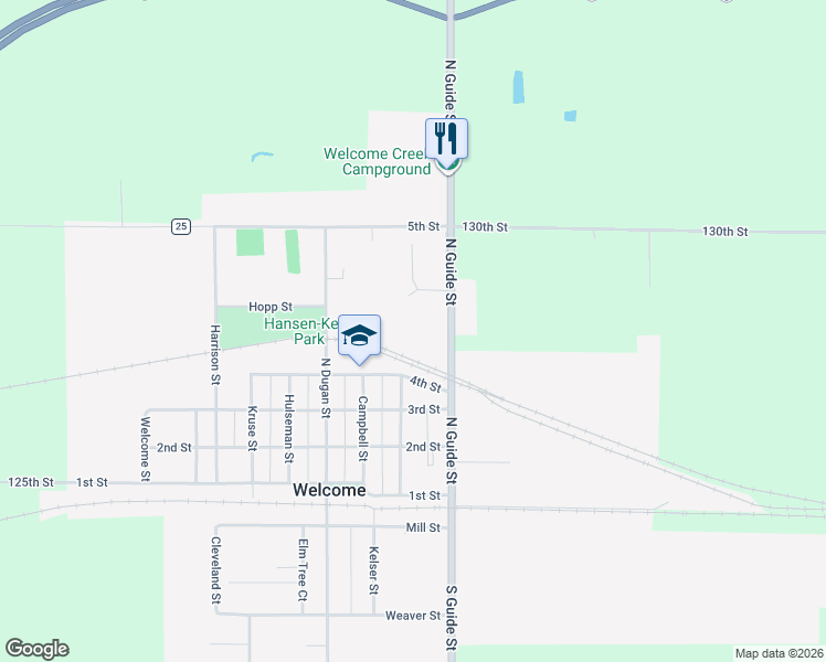 map of restaurants, bars, coffee shops, grocery stores, and more near 409 North Guide Street in Welcome