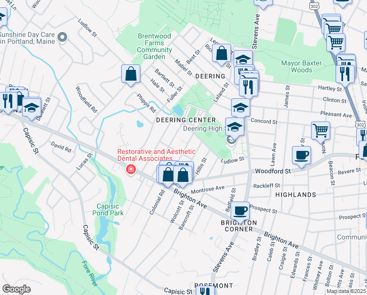 map of restaurants, bars, coffee shops, grocery stores, and more near 11 Leeman Street in Portland