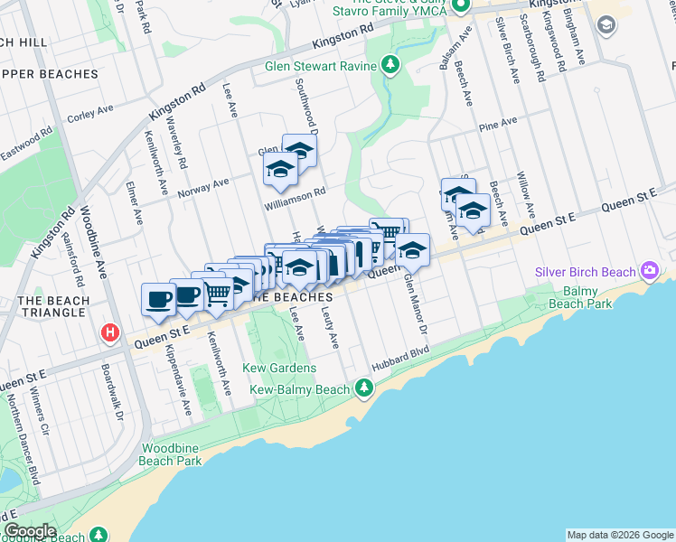 map of restaurants, bars, coffee shops, grocery stores, and more near in Toronto