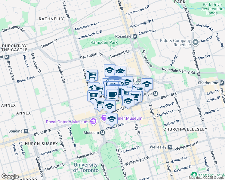 map of restaurants, bars, coffee shops, grocery stores, and more near in Toronto