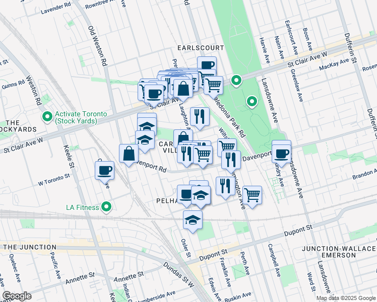 map of restaurants, bars, coffee shops, grocery stores, and more near in Toronto