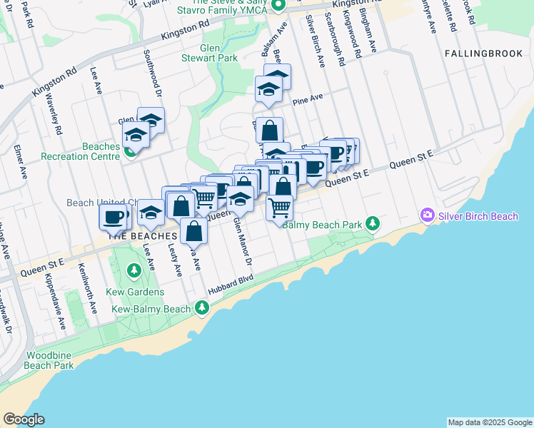 map of restaurants, bars, coffee shops, grocery stores, and more near 103 Maclean Avenue in Toronto