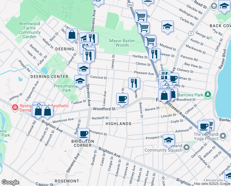 map of restaurants, bars, coffee shops, grocery stores, and more near 109 Glenwood Avenue in Portland