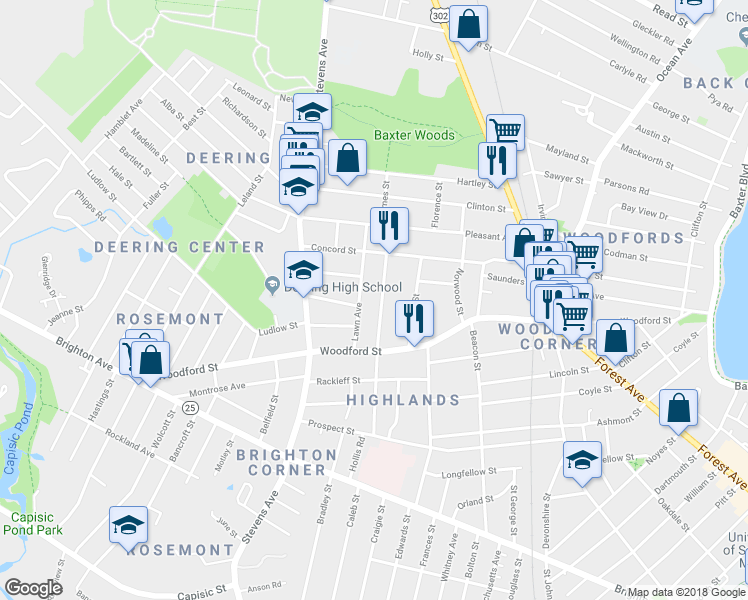 map of restaurants, bars, coffee shops, grocery stores, and more near 109 Glenwood Avenue in Portland