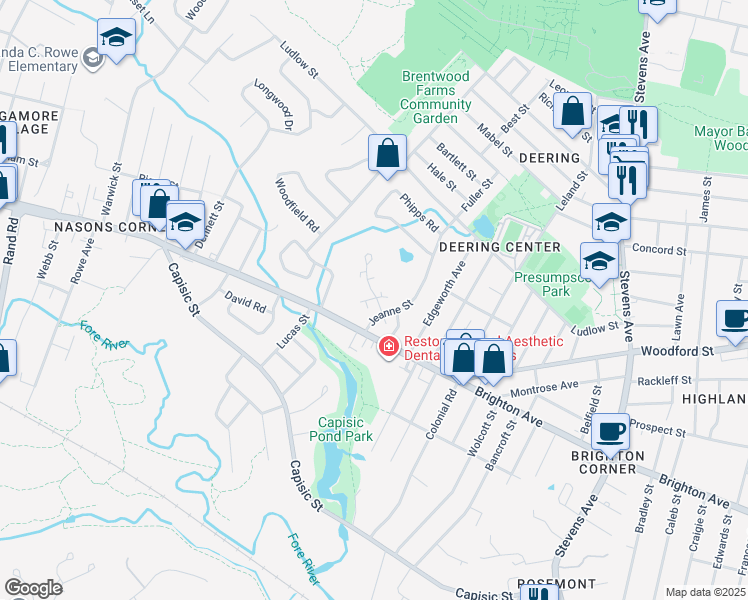 map of restaurants, bars, coffee shops, grocery stores, and more near 92 Glenridge Drive in Portland
