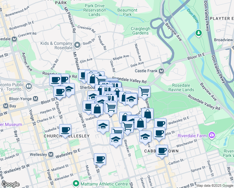 map of restaurants, bars, coffee shops, grocery stores, and more near in Toronto