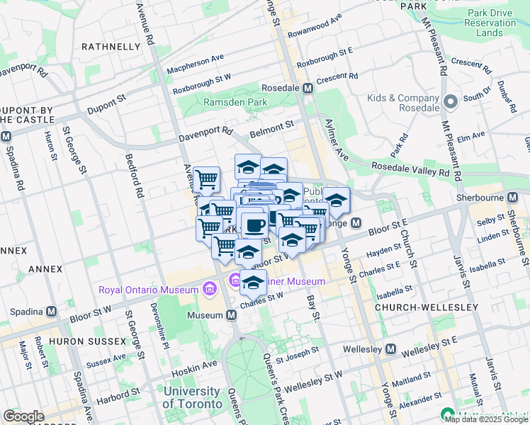 map of restaurants, bars, coffee shops, grocery stores, and more near in Toronto