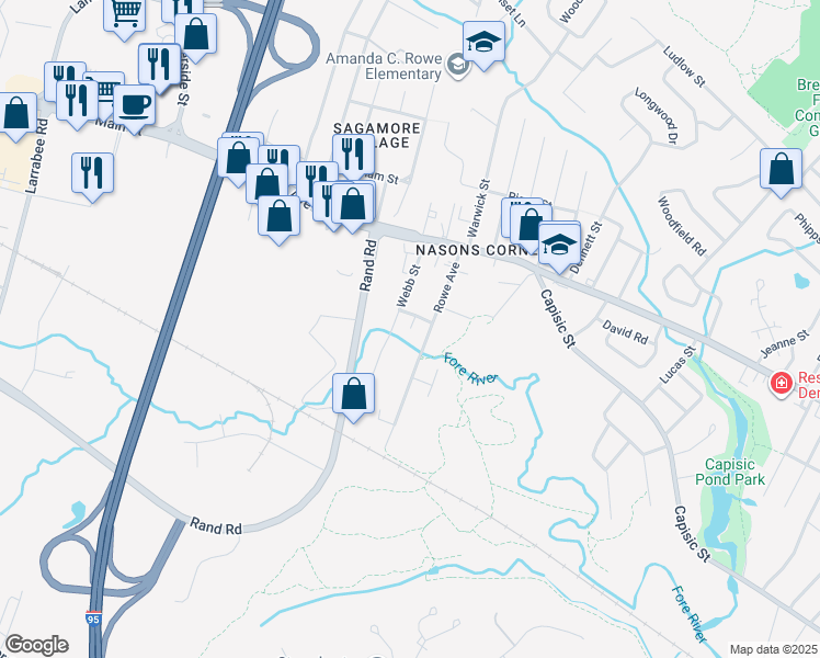 map of restaurants, bars, coffee shops, grocery stores, and more near Terrace Avenue in Portland