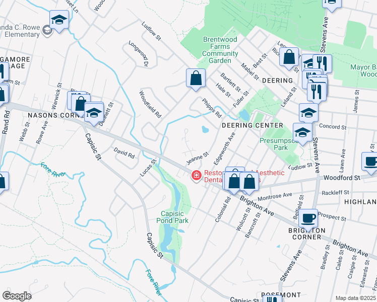 map of restaurants, bars, coffee shops, grocery stores, and more near 92 Glenridge Drive in Portland
