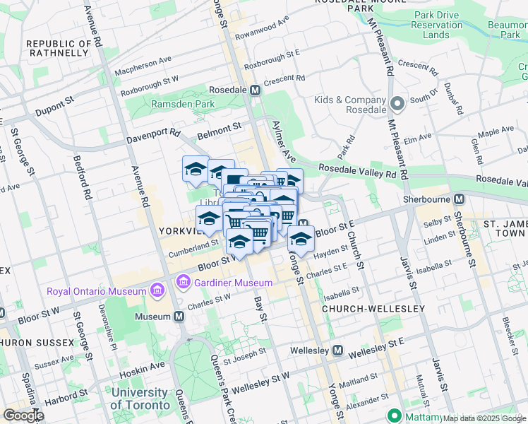 map of restaurants, bars, coffee shops, grocery stores, and more near in Toronto
