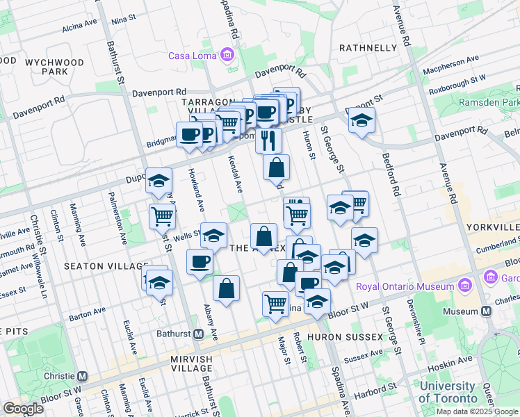 map of restaurants, bars, coffee shops, grocery stores, and more near in Toronto