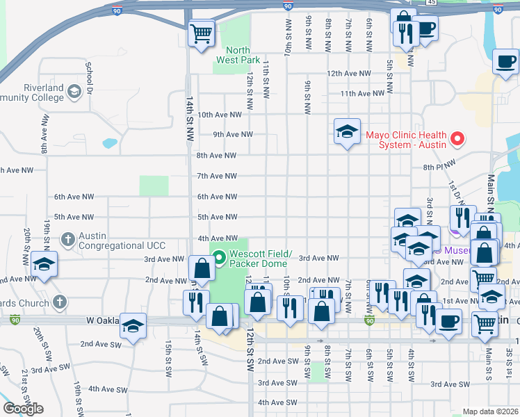 map of restaurants, bars, coffee shops, grocery stores, and more near 1207 5th Avenue Northwest in Austin