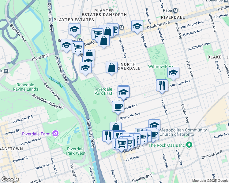 map of restaurants, bars, coffee shops, grocery stores, and more near in Toronto