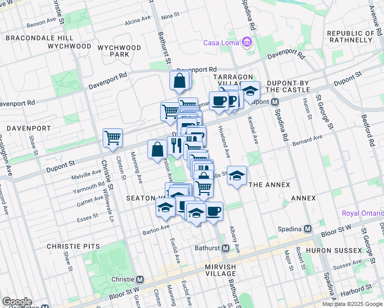 map of restaurants, bars, coffee shops, grocery stores, and more near in Toronto