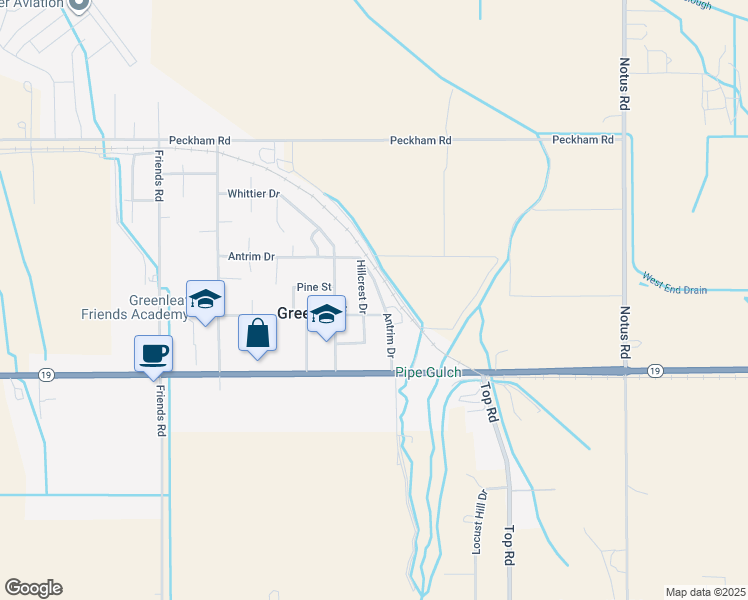map of restaurants, bars, coffee shops, grocery stores, and more near 20578 Hillcrest Drive in Greenleaf