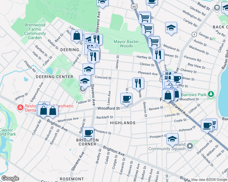 map of restaurants, bars, coffee shops, grocery stores, and more near 109 Glenwood Avenue in Portland