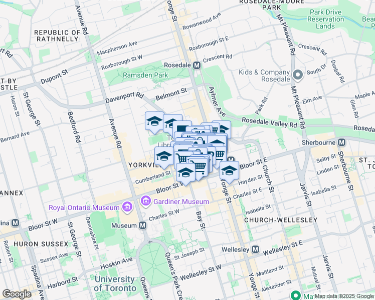 map of restaurants, bars, coffee shops, grocery stores, and more near in Toronto