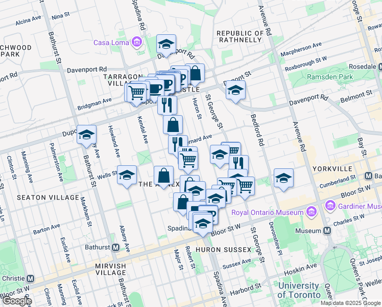 map of restaurants, bars, coffee shops, grocery stores, and more near in Toronto
