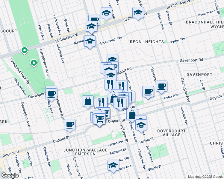 map of restaurants, bars, coffee shops, grocery stores, and more near in Toronto