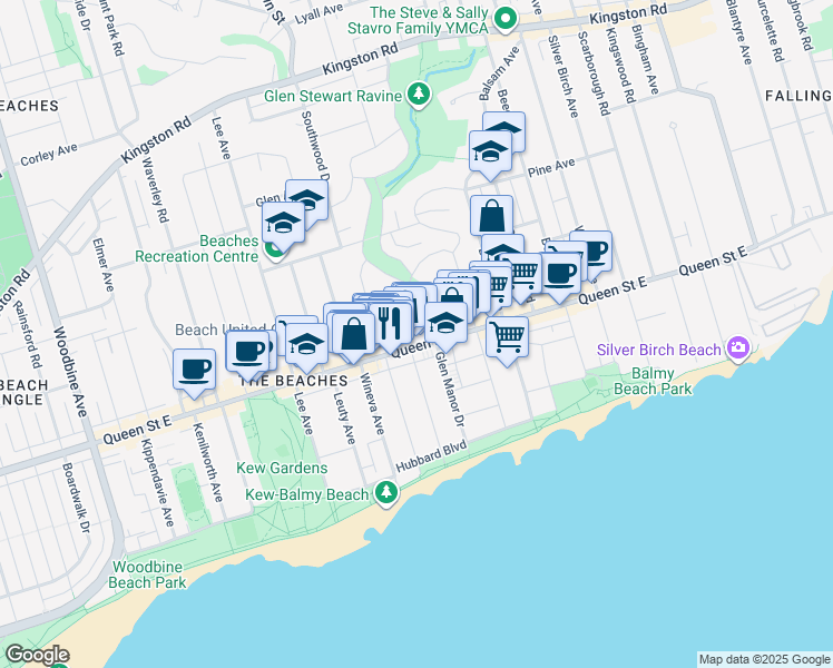 map of restaurants, bars, coffee shops, grocery stores, and more near in Toronto